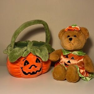 Halloween Bear & Pumpkin Basket